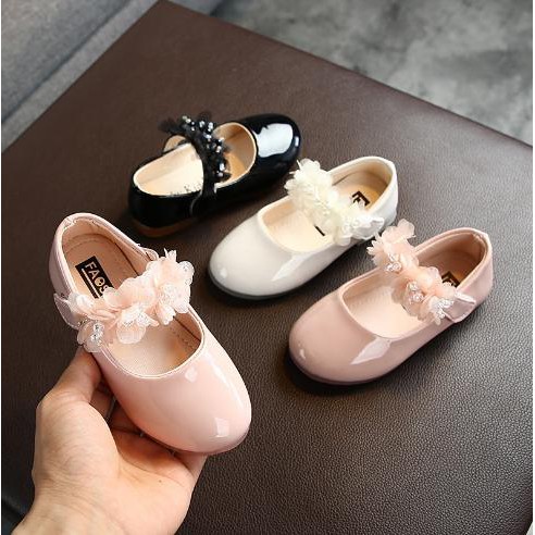 Giày Búp Bê Cho Bé Gái  Đế Chống Trượt, Quai dán tiện dụng Đính hoa xinh xắn