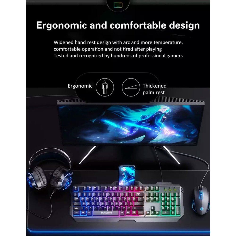 Bộ Combo Bàn Phím và Chuột Chơi Game INPHIC V680 Phím Có Đèn Nền Siêu Đẹp RGB Hỗ Trợ 4000DPI - Chính Hãng