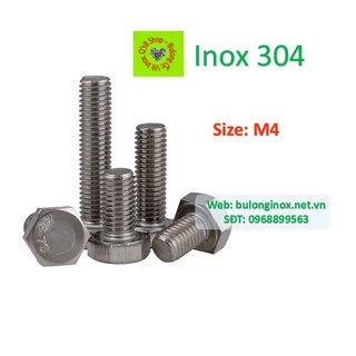 Bulong lục giác ngoài ren suốt size 4, ốc inox , bulong inox, inox 304