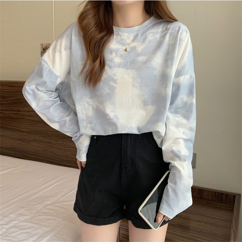 SUXI Áo Thun Nữ Cổ Tròn Dài Tay Kiểu Hàn Quốc Thích Hợp Cho Mùa Thu