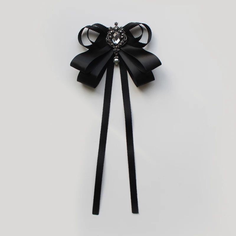 Tag nơ cài áo ruy băng lụa đính đá xinh xẻo