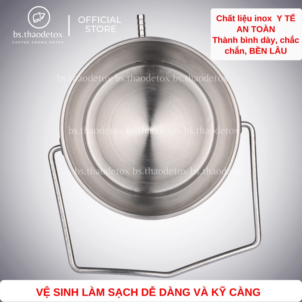 Bộ Xô Inox 2L truyền thải độc đại tràng, Bốc súc rửa ruột, ca truyền coffee enema chắc chắn