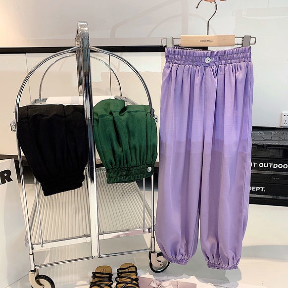 [Babycat] Hàng Có Sẵn Quần Ống Rộng Dài Đến Mắt Cá Thắt Lưng Co Giãn Màu Trơn Phong Cách Nhật Bản Hàn Quốc Thời Trang Mùa Hè Giản Dị Dành Cho Bé Gái