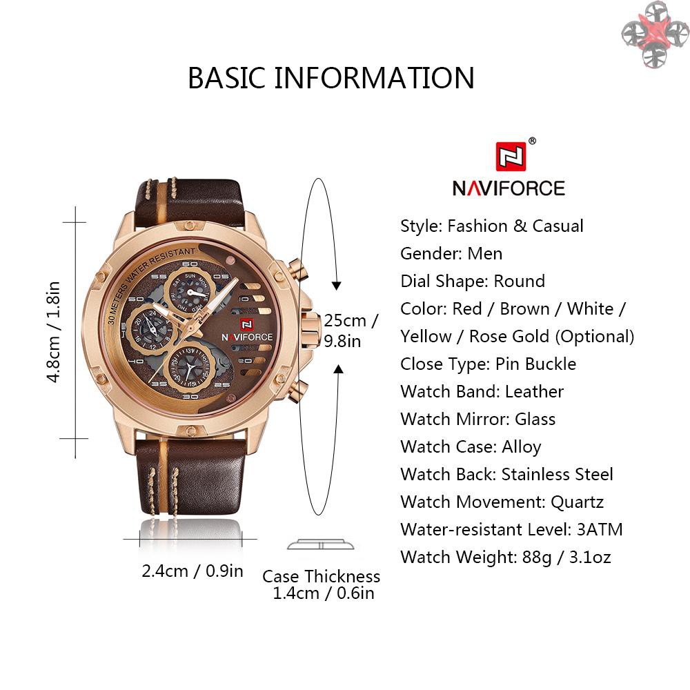 CTOY NAVIFORCE Fashion Casual Quartz Watch 3ATM Water-resistant Men Watches Luminous Genuine Leather Wristwatch Male Relogio Musculino Calendar