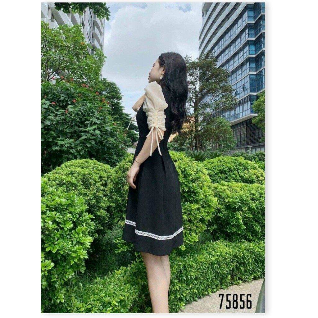 ĐẦM XÒE NỮ DỰ TIỆC KIỂU CỔ CHÉO PHỐI CÀI HOA SIÊU ĐẸP CÓ SIZE LỚN XXL