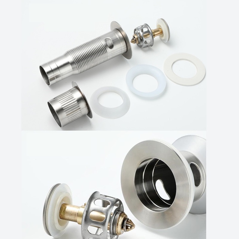 Xi phông thoát nước bồn rửa mặt Inox nguyên khối loại nhấn, không cần dùng keo
