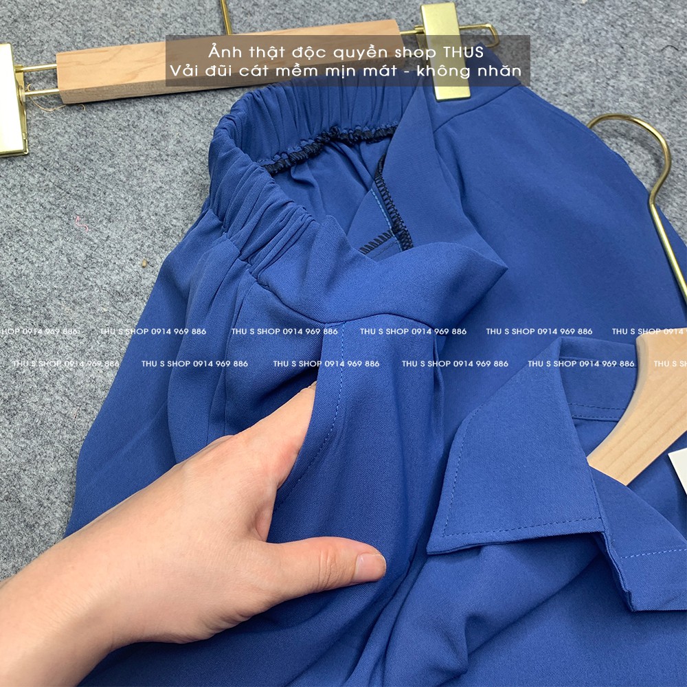 Set bộ đồ nữ THUS Quần ống rộng phối áo sơ mi kiểu ngắn tay dáng trơn cá tính SB1C01
