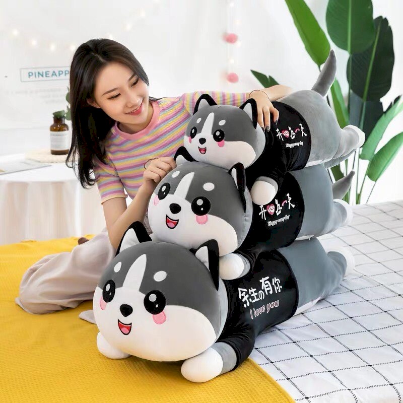 Gấu Bông Chó Mèo Husky Mặt Ngáo Siêu To Khủng Lồ, Thú nhồi bông Chó Alaska mặt ngáo Gấu Cute