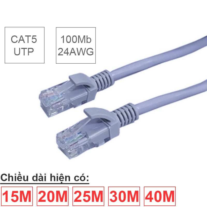 Dây cáp mạng đúc bấm sẵn 2 đầu CAT5E UTP 568B 24AWG 10/100Mbps Kingmaster 15M/20M/25M/30M/40M/