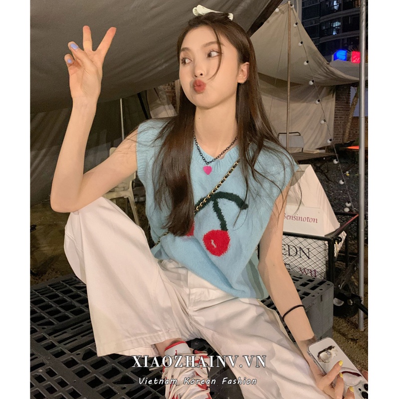 DUNEA Áo Dệt Kim Sát Nách Dáng Rộng Kiểu Hàn Quốc Xinh Xắn Cho Nữ