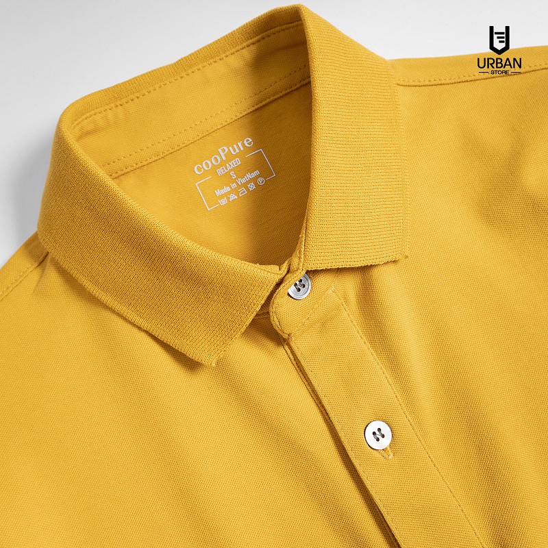 Áo thun polo nam cooPure 100% cotton màu vàng, thiết kế basic NO.1635