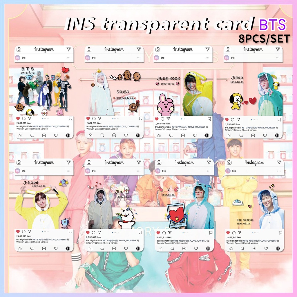 BTS trong suốt ảnh thẻ suga thông qua bộ đồ ngủ thẻ Photocar 8 cái / bộ