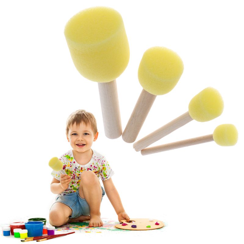 Set 4 Cọ Xốp Đầu Xốp Cán Gỗ Dùng Vẽ Tranh Cho Trẻ Em DIY