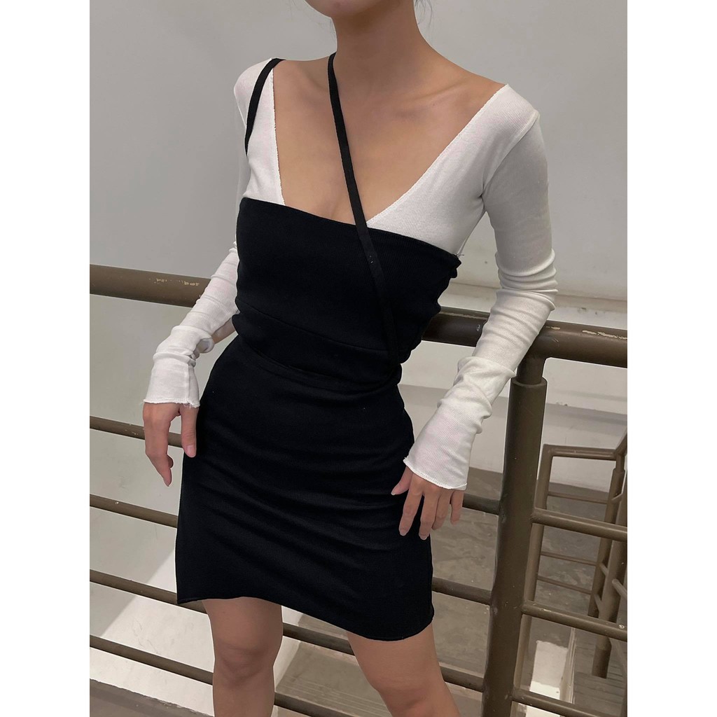 VINTAGEGOUT SET ĐẦM KHOÉT MỘT BÊN