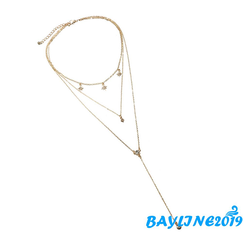 Dây Chuyền Thiết Kế Nhiều Tầng Mặt Hình Ngôi Sao Đính Đá Lấp Lánh Cho Nữ