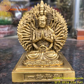 Tượng phật bà nghìn tay nghìn mắt hai mặt bằng đồng thau cao 10cm