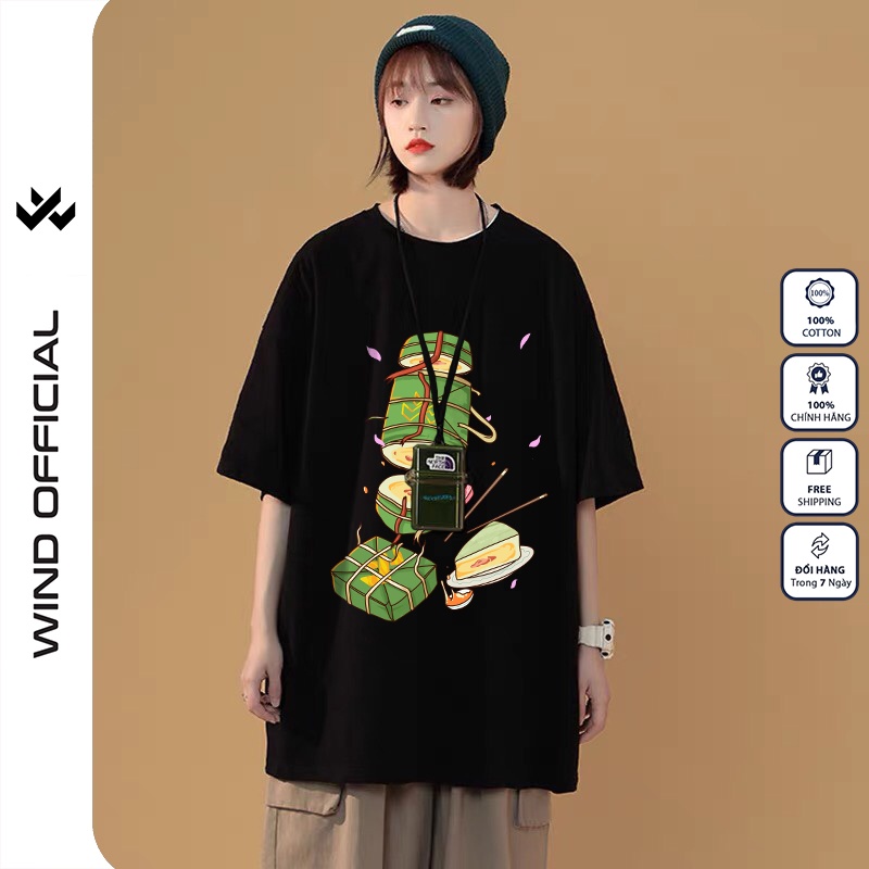 Áo thun tay lỡ unisex WIND 100% cotton phông form rộng nam nữ Bánh Chưng oversize ulzzang
