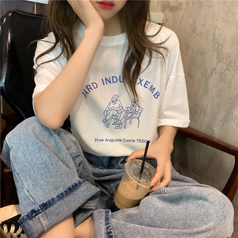Áo thun IELGY tay ngắn cổ tròn in hình thời trang Hàn Quốc sành điệu cho nữ
