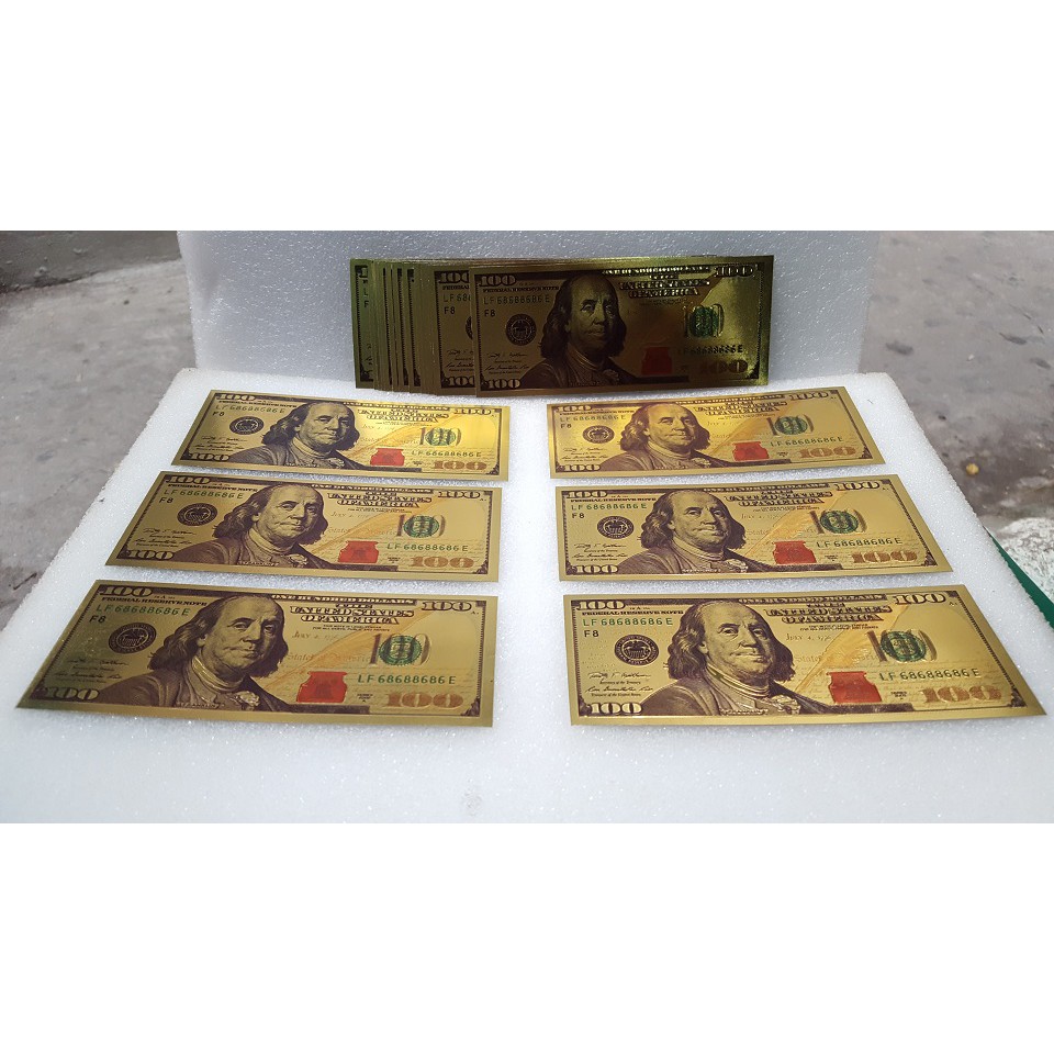 Tiền 100 USD Mạ Vàng bằng Plastic có seri lộc phát, phát lộc 68688686 may mắn cho năm 2018