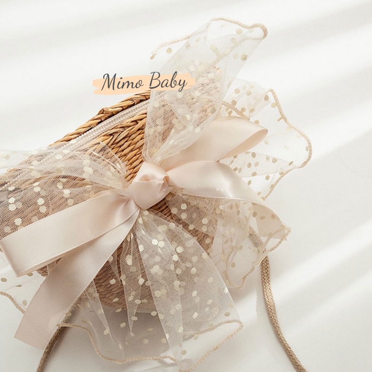 Túi cói đeo chéo đính nơ voan bản to siêu xinh cho mẹ và bé TC07 Mimo Baby