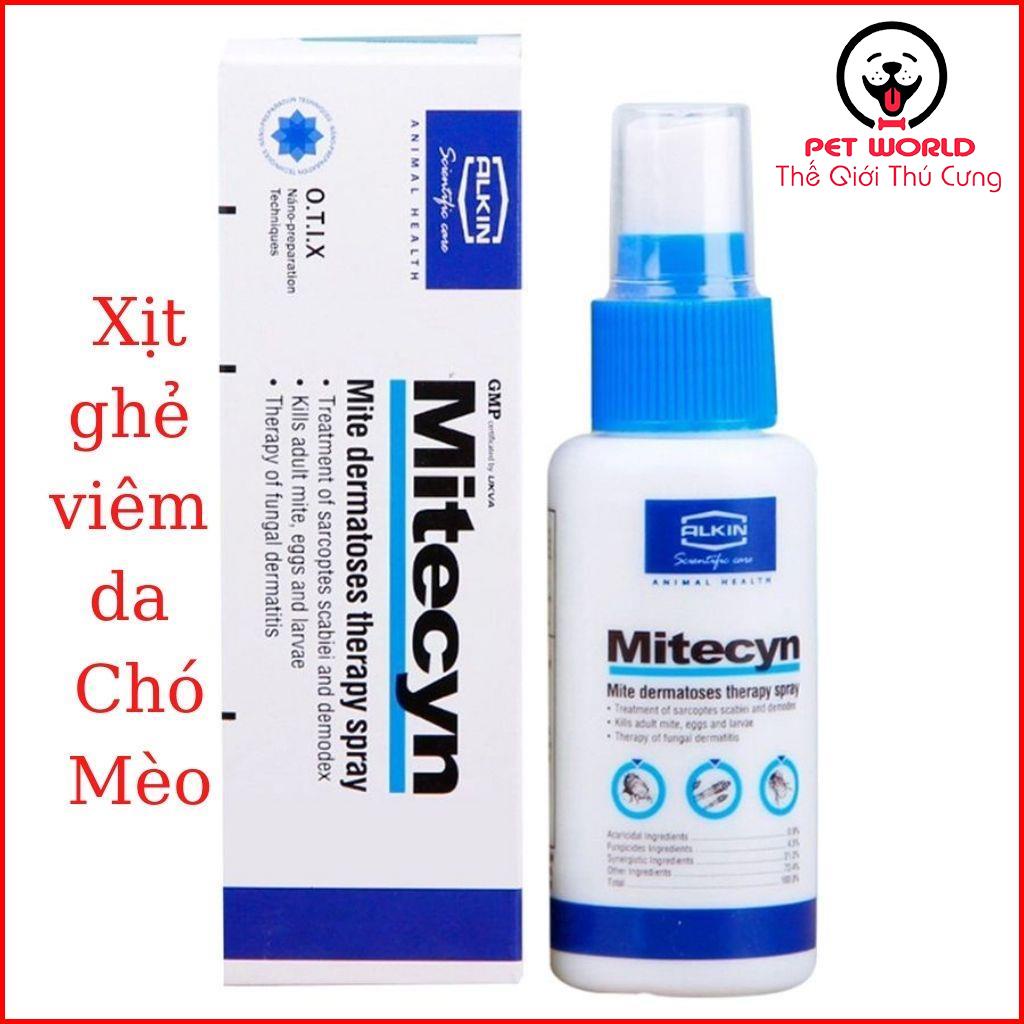 Alkin Mitecyn - Thuốc xịt trị viêm da, nấm, ghẻ cho chó mèo