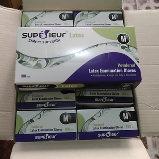 Combo 5 hộp Găng Tay - bao tay - Cao Su Y Tế  Có Bột Superieur hộp 100 cái màu cao su tự nhiên