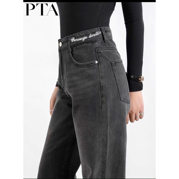 Quẩn baggy jean nữ ống rộng kiểu quần baggy bò suông thêu chữ hàng VNXK MS113 thời trang bigsize 2KJean