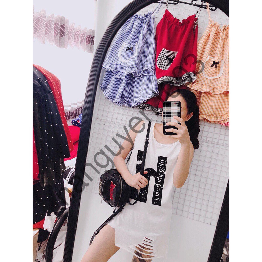 Áo thun sát nách chữ Hi phom rộng cá tính, năng động freeszie dưới 55 kí 11411B1 shop Na Nguyễn