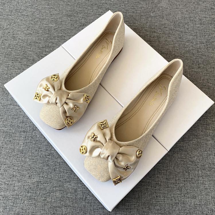 Giày Búp Bê Đế Mềm Mũi Vuông Đính Nơ Thời Trang Xuân Thu 2022 Size 32-44