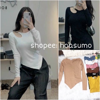 Áo thun nữ dài tay trơn ôm body phối xích cổ sang chảnh,chất bozip dày dặn loại 1 A44 7 màu ONE UNISEX