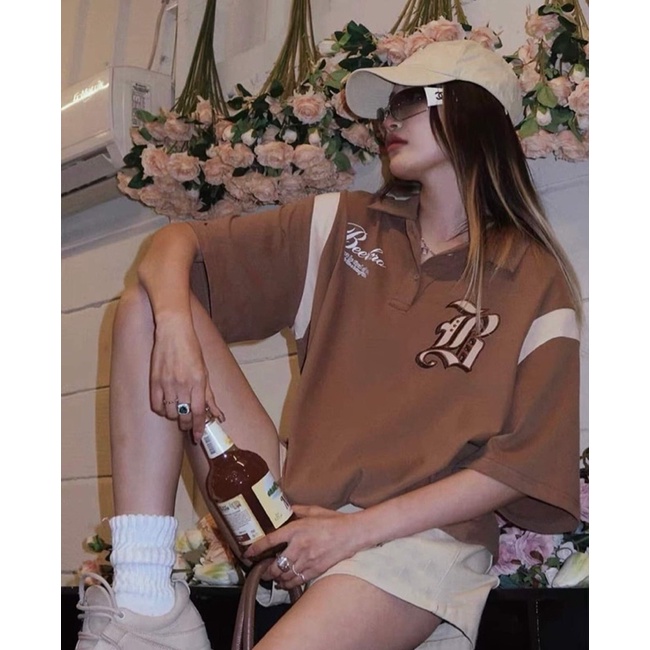 Bộ đồ nữ áo thun Polo nâu tây Beerbro quần short Be [FREESHIP] Áo Polo cổ bẻ 97 quần đùi kaki cực chất FREESIZE