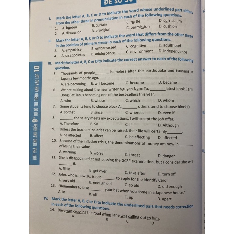 Sách - Đột Phá Tiếng Anh Điểm 9+ (Bộ Đề Thi Tiếng Anh Vào Lớp 10) - Có Đáp Án