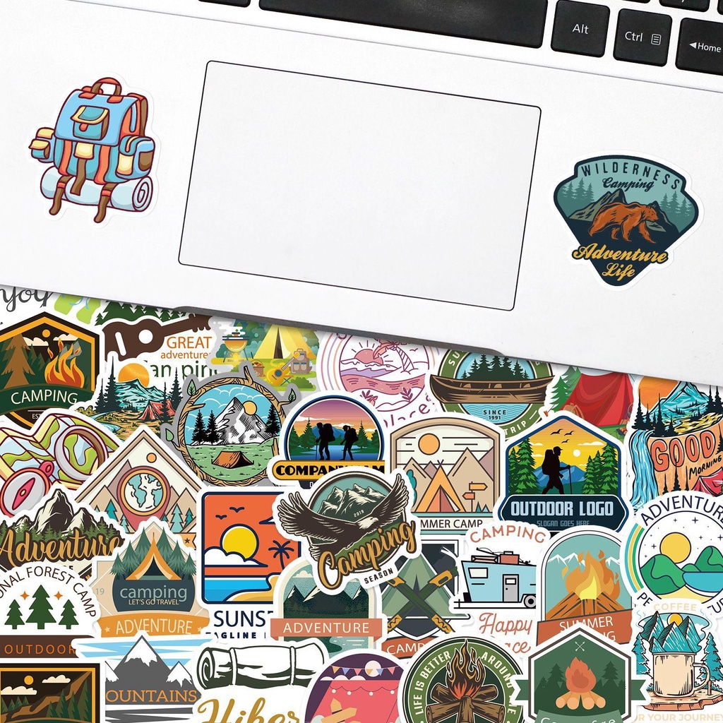 50 tấm dán Sticker Camping cắm trại không thấm nước dán laptop, nón bảo hiểm, xe, điện thoại, vali... Mẫu 2