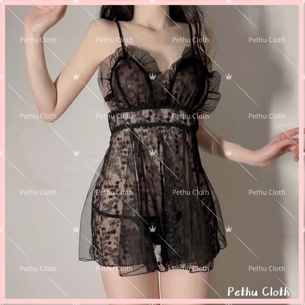 （Q1,HCM）Sexy Đồ NgủGợi Cảm Lụa 2 Dây Sexy Dễ Thương Và Quần Lót Lọt Khe Nữ---Freesize 45-65kg---019