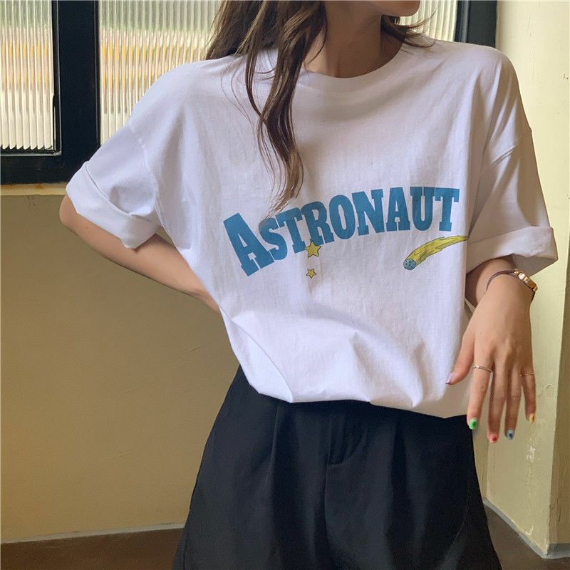 Áo Thun Tay Lỡ 100% Cotton Form Rộng Unisex Ulzzang Phi Hành Gia