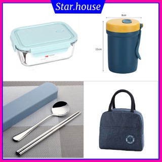 [Tặng túi+thìa đũa inox+cốc canh] Hộp cơm thủy tinh 3 NGĂN cao cấp, Hộp đựng thức ăn thủy tinh 1040ML