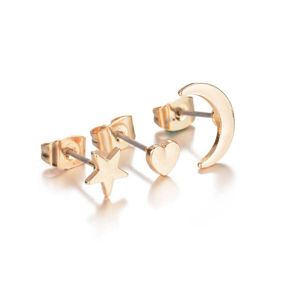 Set 3 Khuyên Tai Mạ Vàng/Bạc Hình Ngôi Sao/Trái Tim Dễ Thương Thời Trang