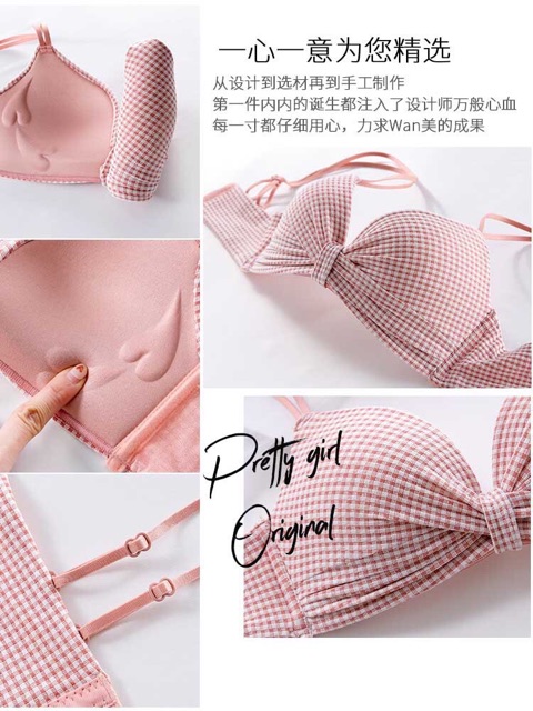 Áo Lót Nơ Nhún Ngực Phối Kẻ Không Gọng Siêu Xinh 970