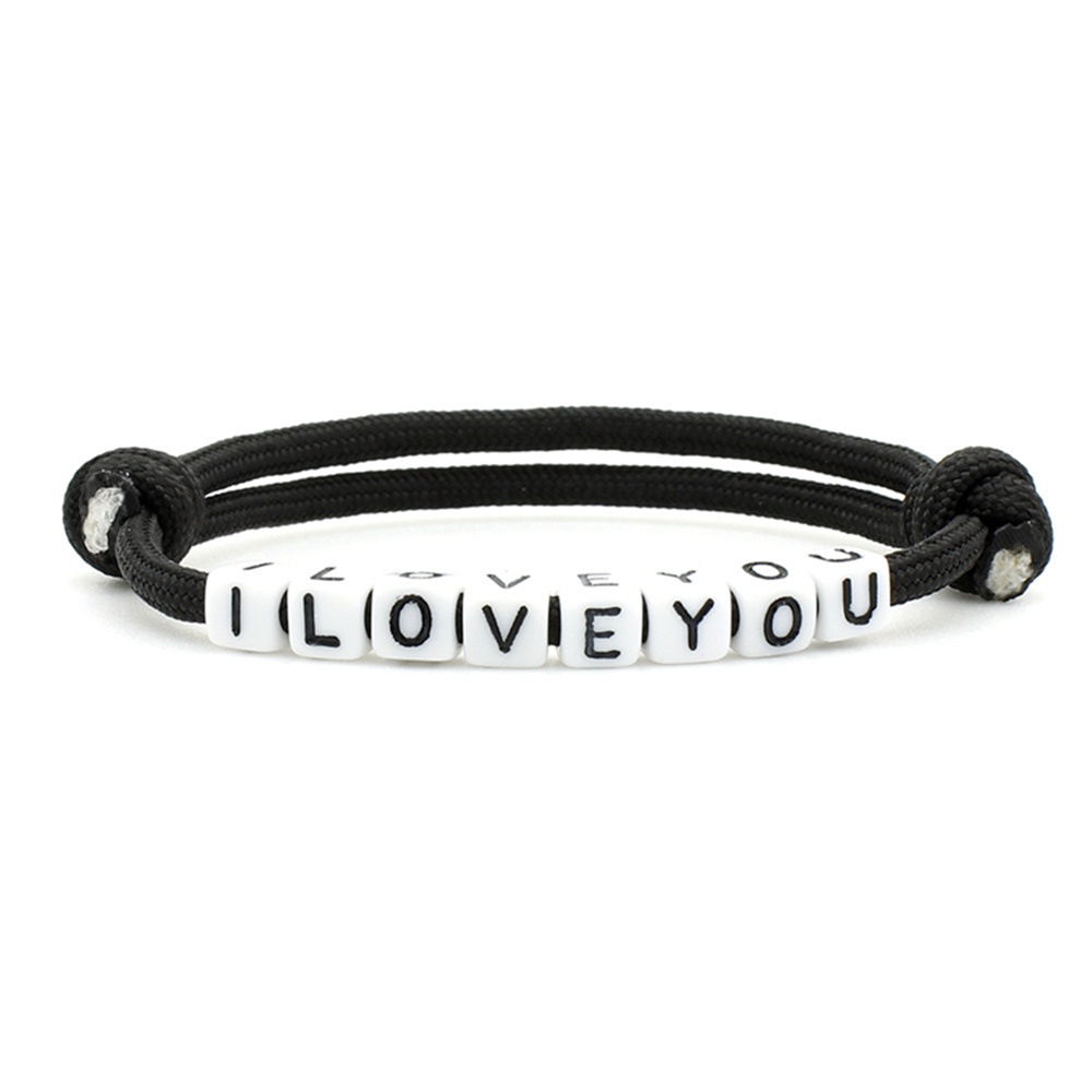 Vòng Tay Dây Dù Polyester Màu Đen In Chữ I Love You Thời Trang Cho Cặp Đôi