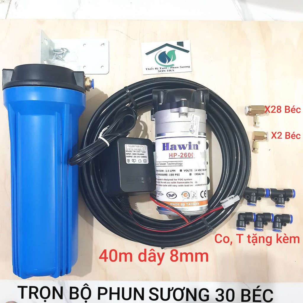 Trọn bộ phun sương Đài Loan HP-2600 lắp từ 15-30 béc- Máy Bảo Hành 6 tháng