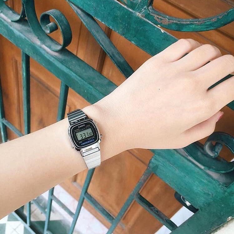 Đồng hồ Nữ Casio LA670WA-1D, đồng hồ chính hãng, bạc mặt đen