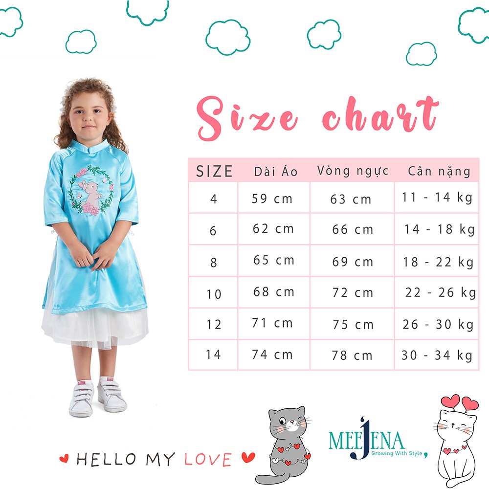 Bộ Áo Dài Bé Gái Vải SATIN Lụa Thêu Thỏ - 11-34 kg MEEJENA -1874