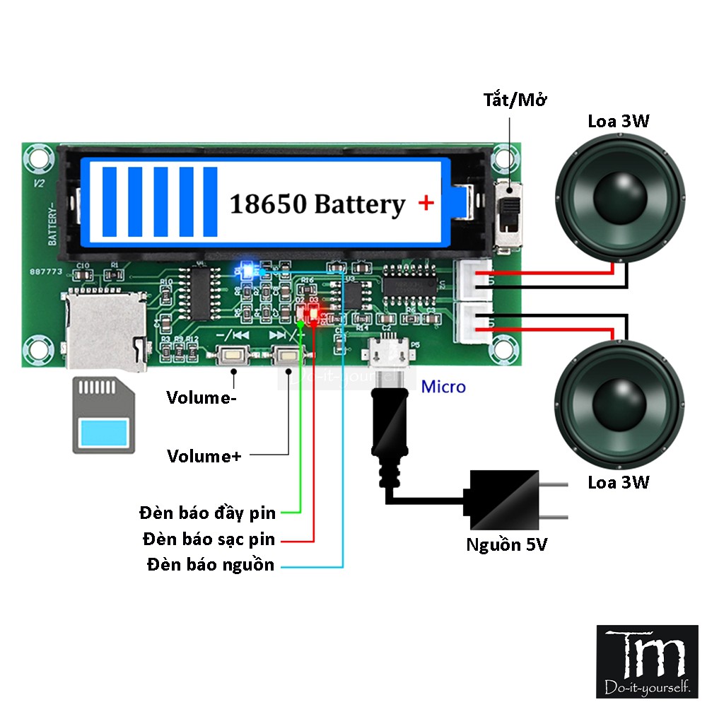 Mạch Loa 5W + 5W Tích Hợp Sạc Pin (XH-A152)