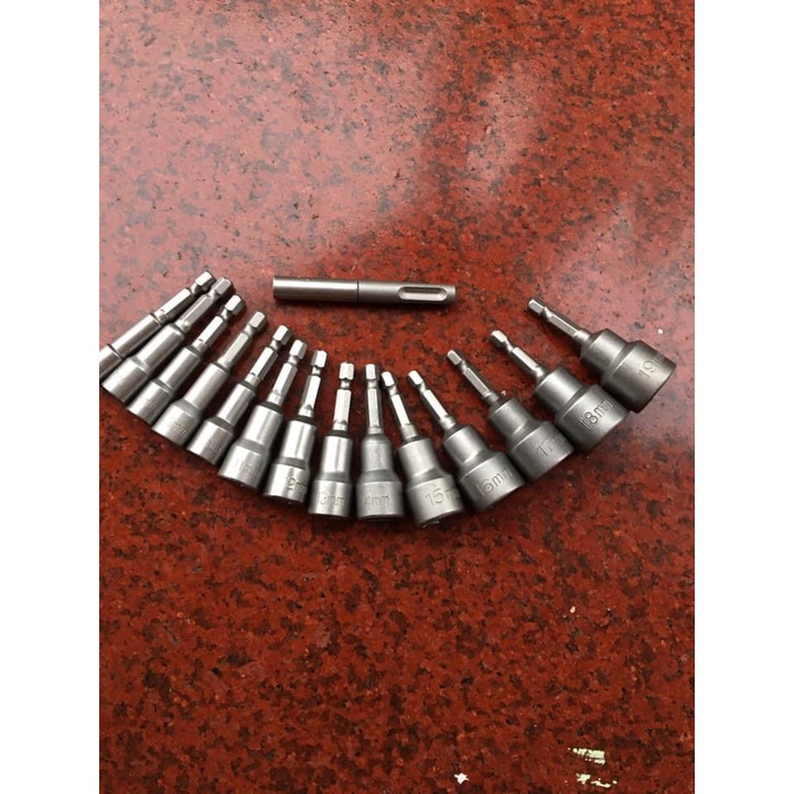 Bộ Đầu Chụp Vặn Ốc Chân Lục Giác 6.35mm Kích Cỡ Đầu Chụp Từ 6-19mm + Chân cài khoan bê tông SDS 1991 QVD