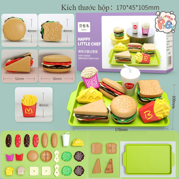 Đồ Chơi Nấu Ăn Hamburger 27 Chi Tiết Tháo Lắp Cho Bé Yêu - Pibo Store