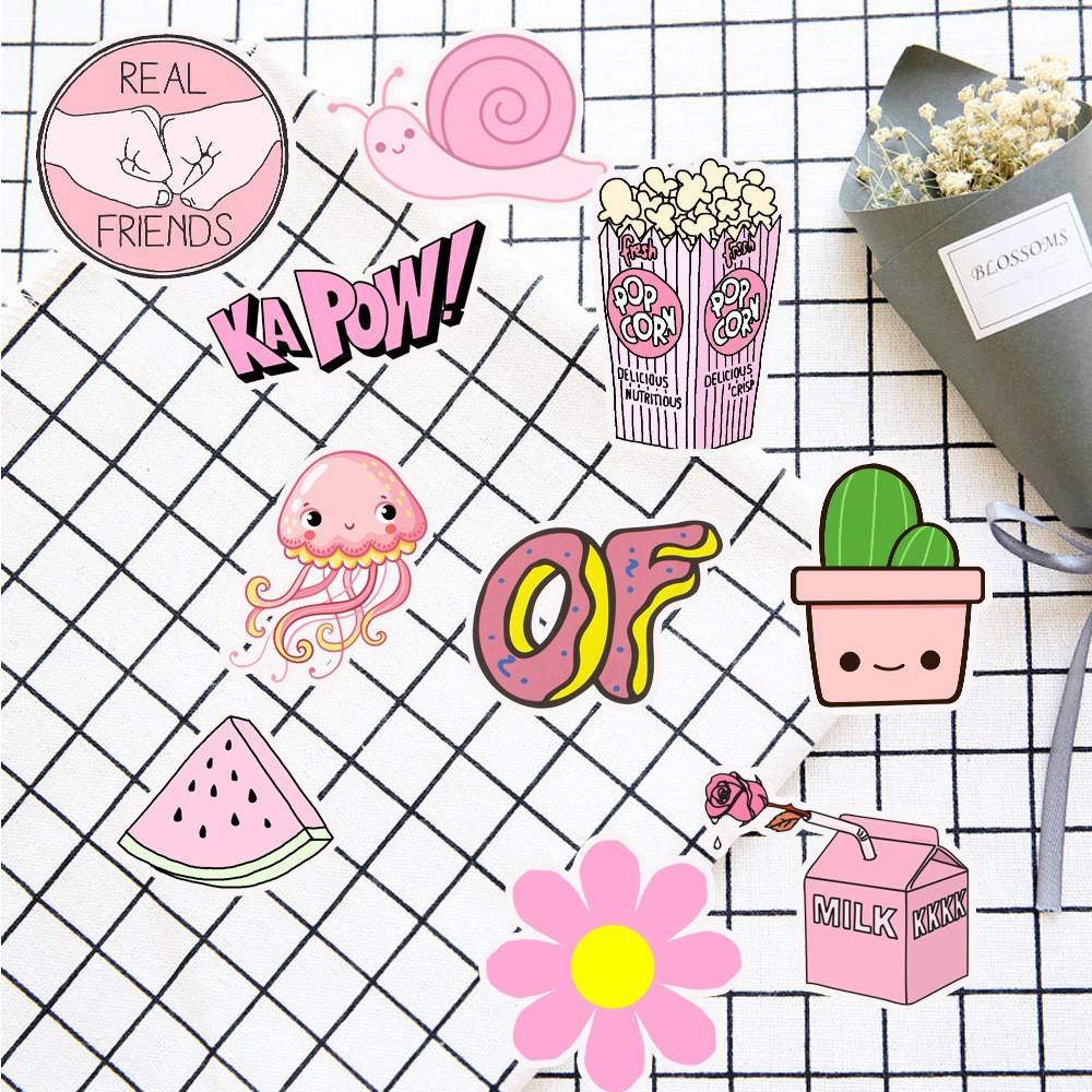 H91 - Sticker Hoạ tiết màu hồng độc đáo - PVC/ Hình dán Chống nước Mũ bảo hiểm Vali Laptop Điện thoại