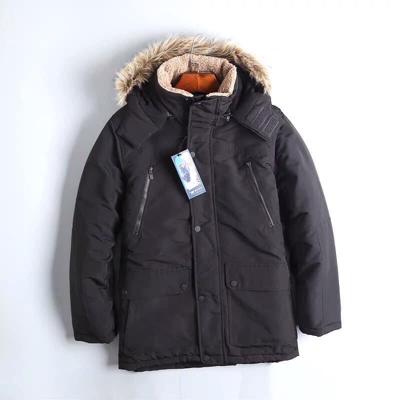 Áo parka nam cổ lông kaki đại hàn siêu ấm