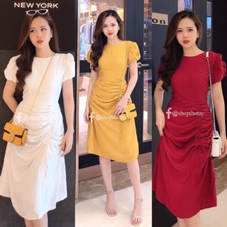 Đầm suông tà nhúm rút dây | Free size