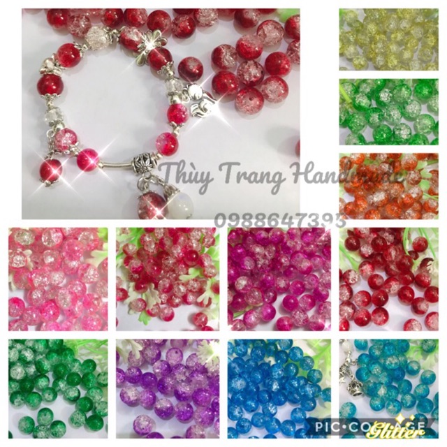 Set 5 Hạt thuỷ tinh bọt tuyết 8mm, 10mm làm vòng tay, đồ trang sức handmade, trang trí thủ công