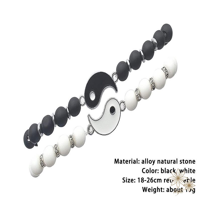 Vòng Tay Chuỗi Hạt Đá Âm Dương Tự Nhiên Đơn Giản Cá Tính Dành Cho Cặp Đôi